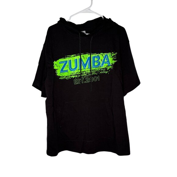 Zumba Since 2001 Short Sleeve Hoodie Bold Black & Green Men's Size Large NWT! - Picture 1 of 7